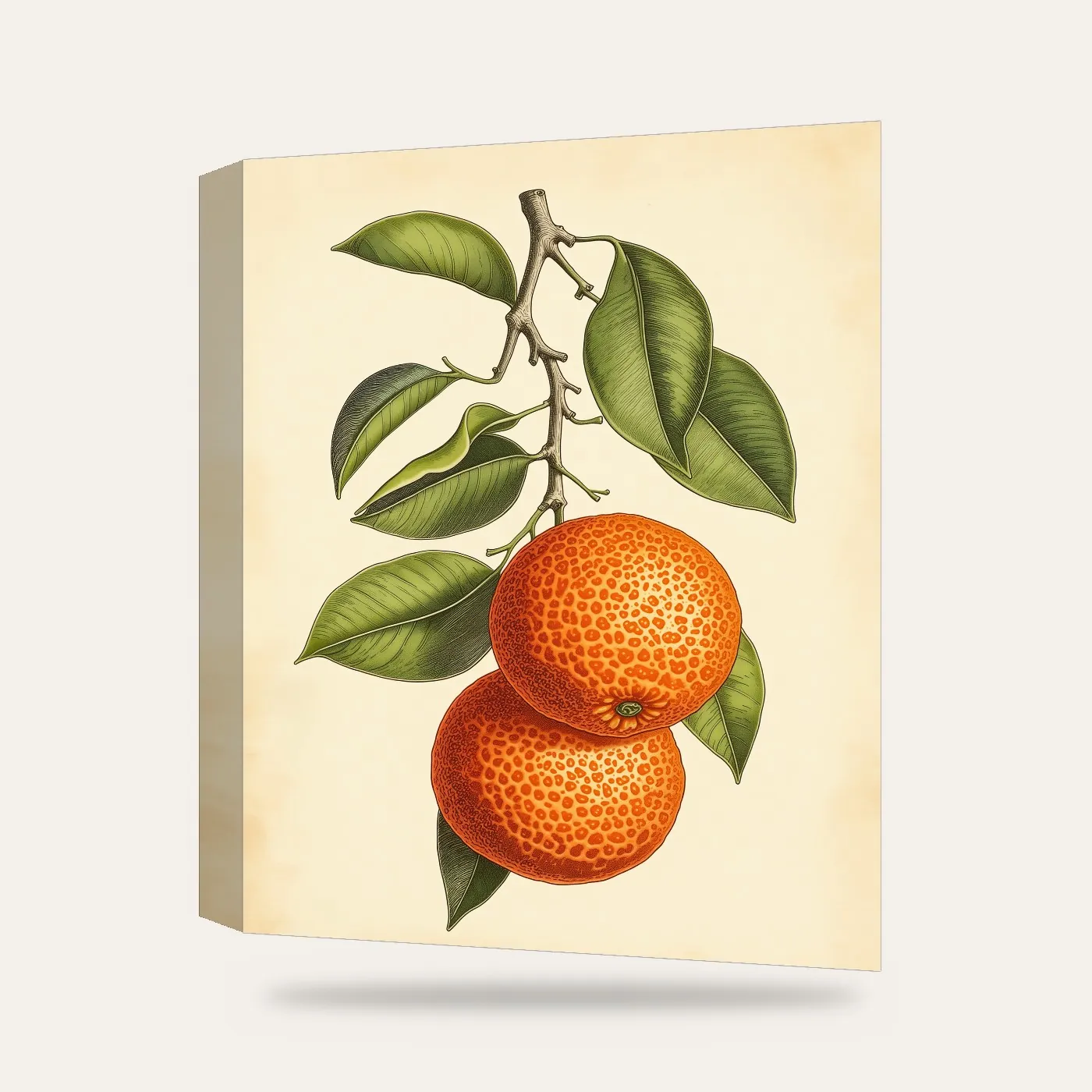 Vintage Botanik Portakal Dalı Kanvas Tablo — 3 boyutlu görünüm