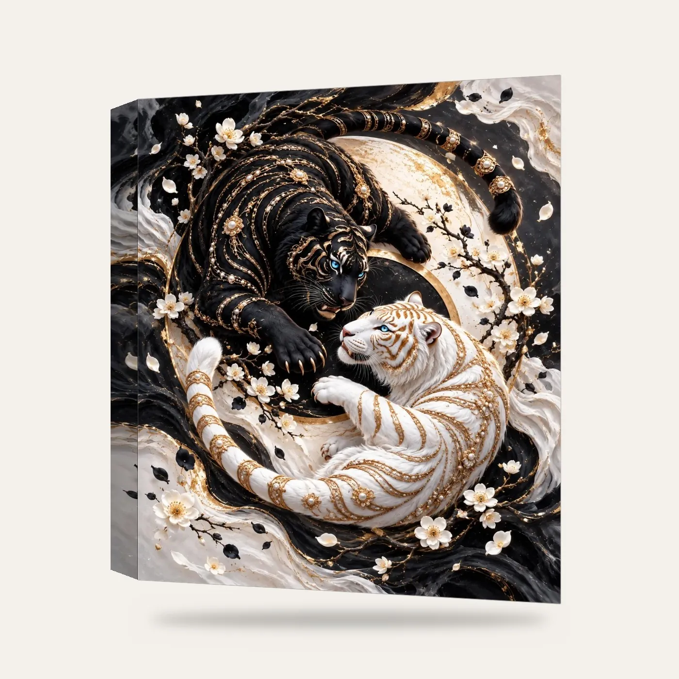 Yin Yang Kaplanlar III Kanvas Tablo — 3 boyutlu görünüm