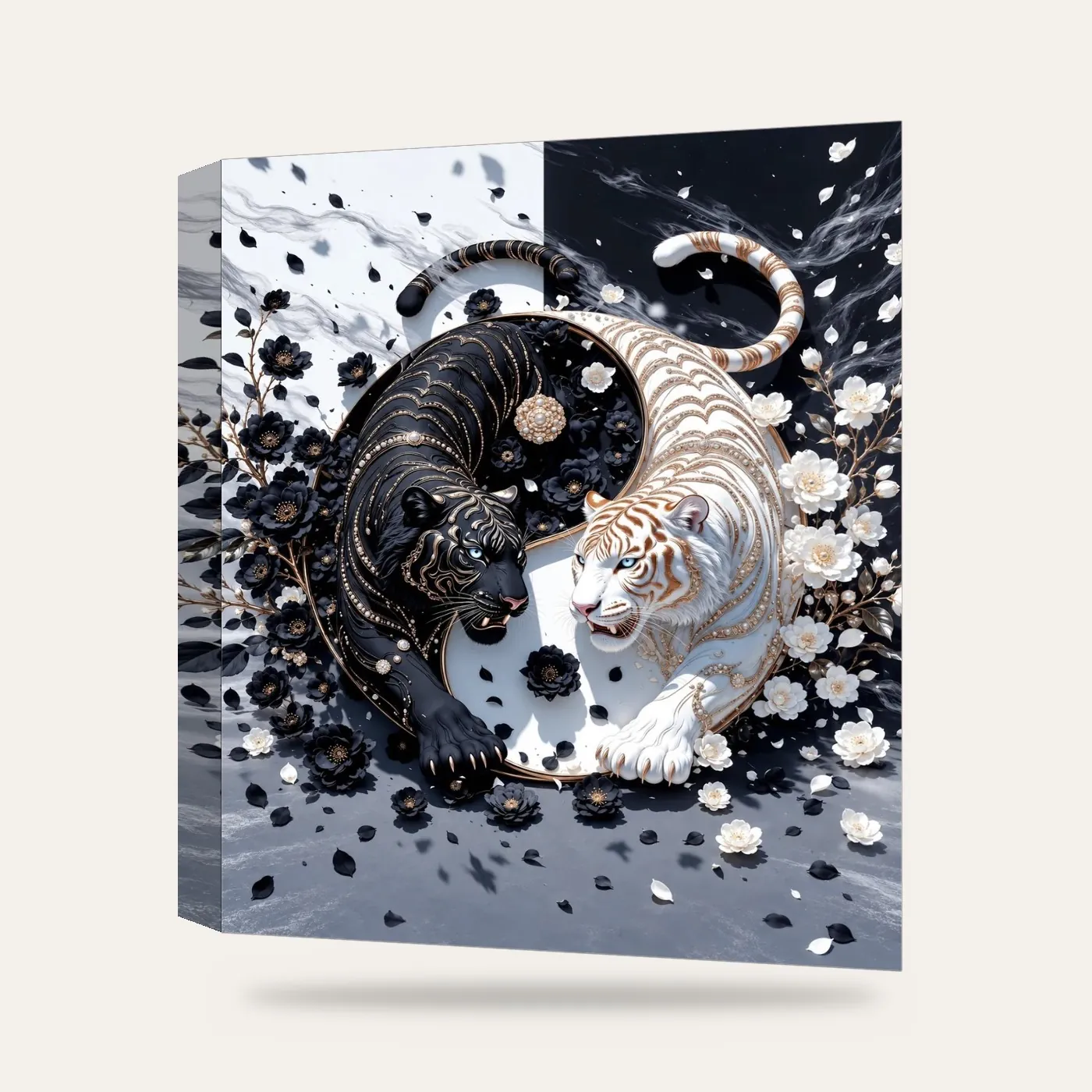Yin Yang Kaplanlar Kanvas Tablo — 3 boyutlu görünüm