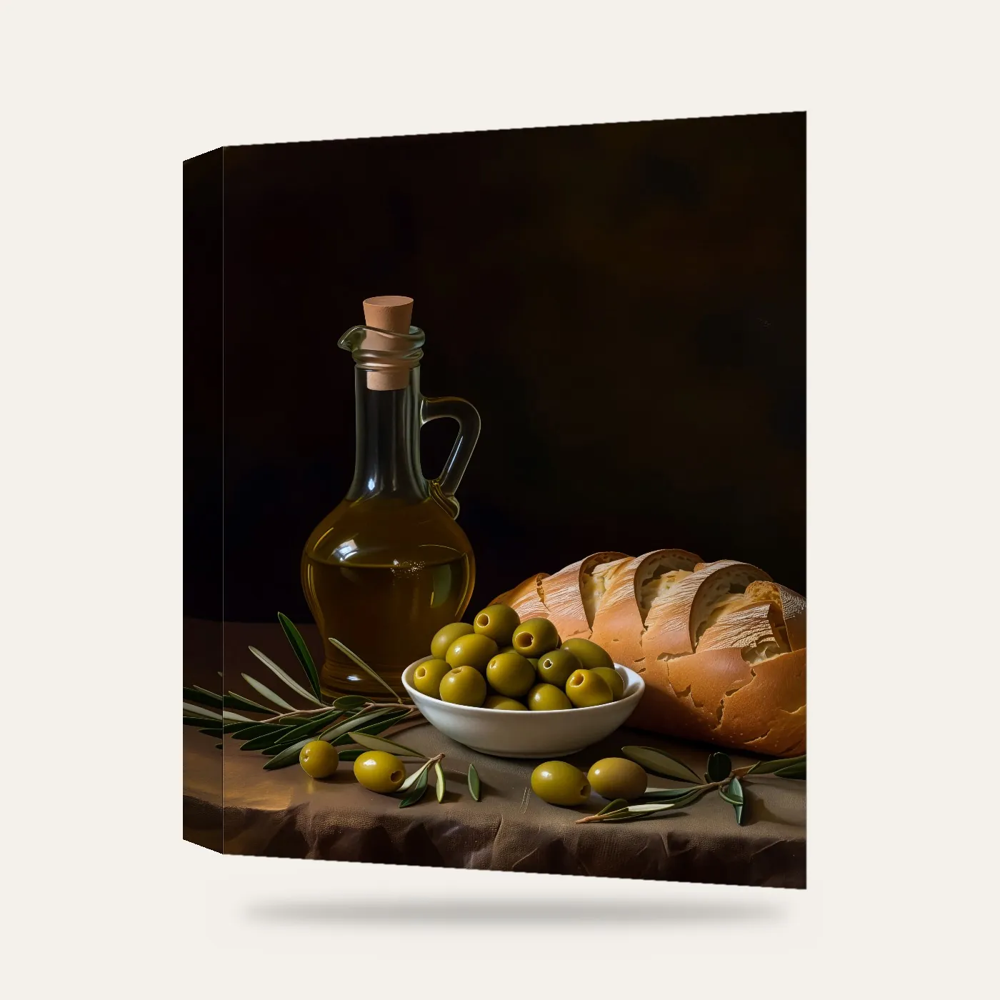 Zeytin ve Zeytinyağı Kanvas Tablo — 3 boyutlu görünüm